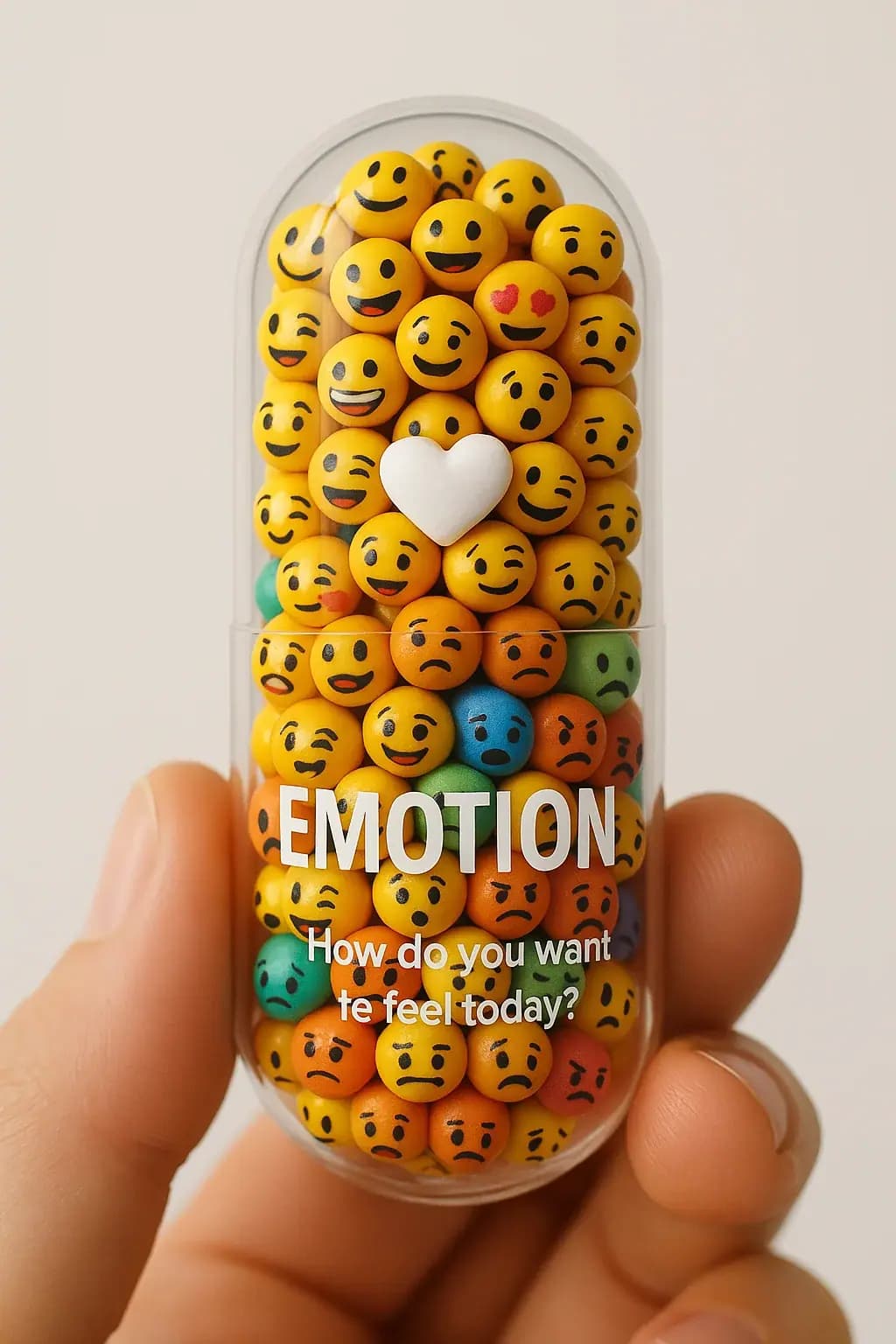 A capsule filled with emoji faces — remedies for every emotion